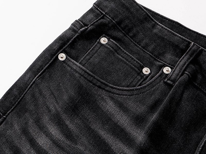 Purple Brand Black Paint-Splatter Distressed Flared Jeans — detail