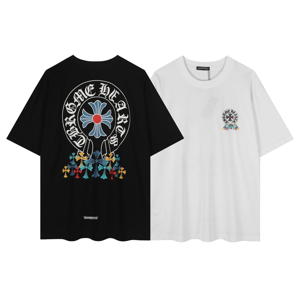 Chrome Hearts Rainbow Floral Cross Graphic T-Shirt — comparison
