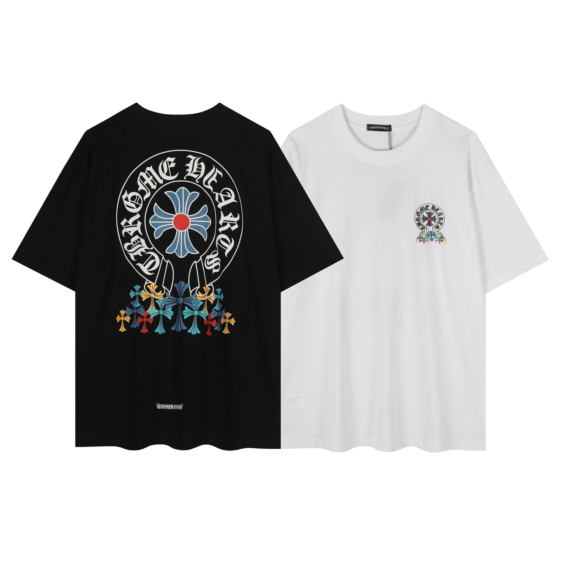 Chrome Hearts Rainbow Floral Cross Graphic T-Shirt — comparison