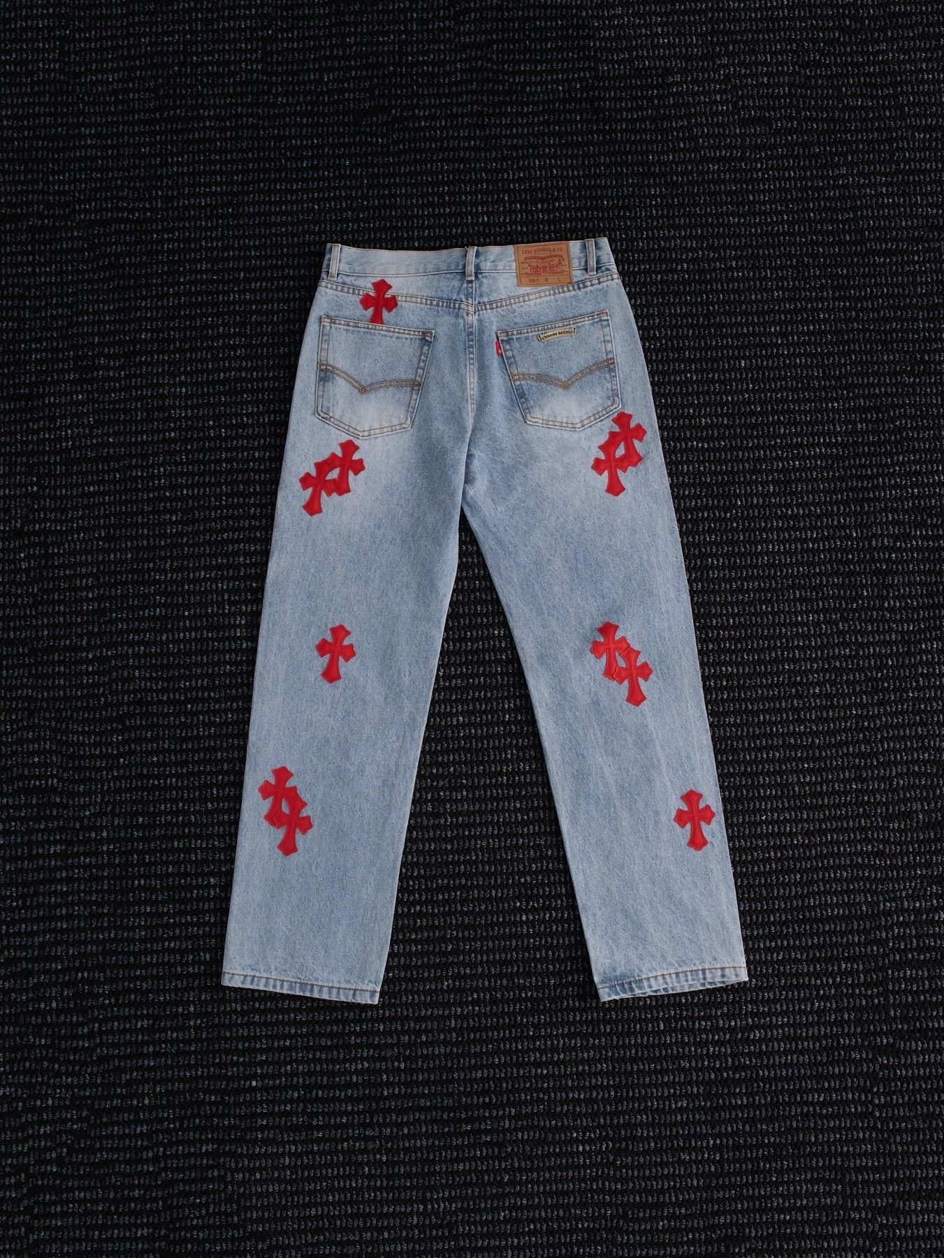 Chrome Hearts Light Blue Cross Patch Jeans — back