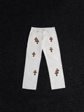 Chrome Hearts Leopard Cross Patch White Jeans — hero