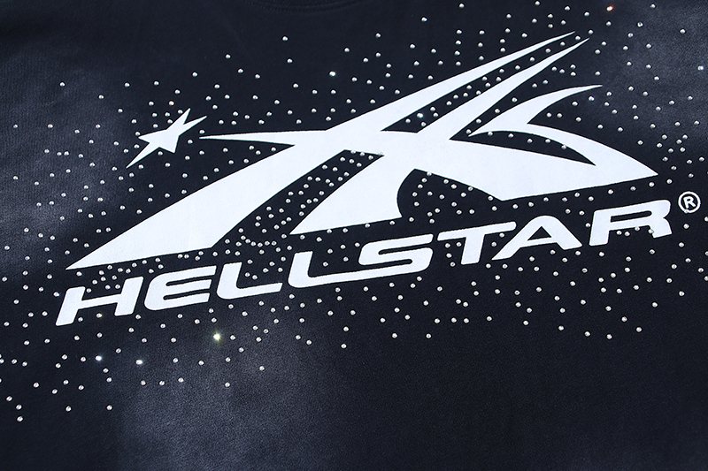 Hellstar Washed Black Rhinestone Graphic T-Shirt — detail