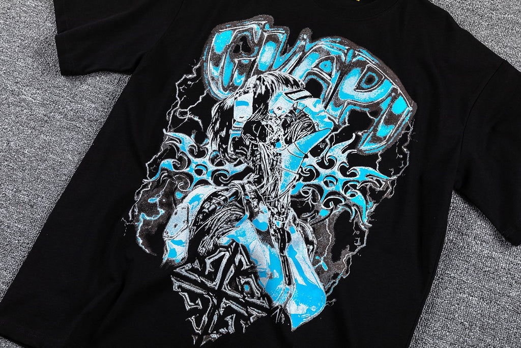 GUAPI Blue Graphic Short-Sleeve T-Shirt — detail