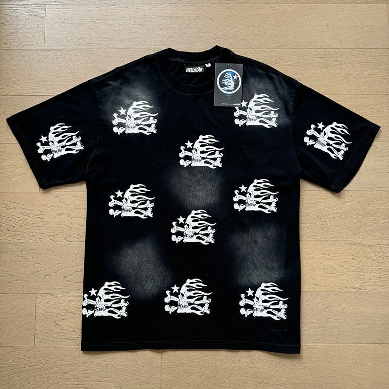 Hellstar Washed Black Flame Graphic Short-Sleeve Set — front