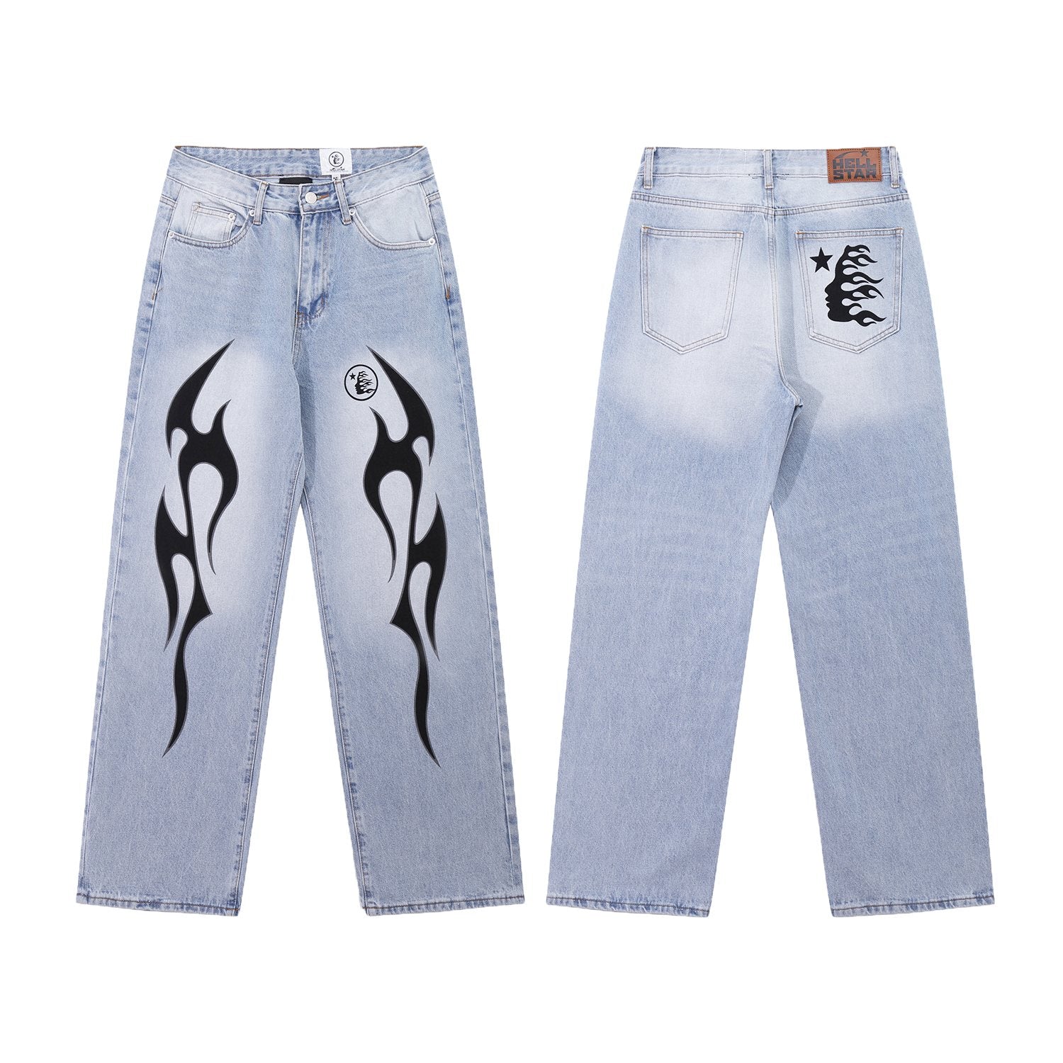 Hellstar Thorn Graphic Light Blue Jeans — hero