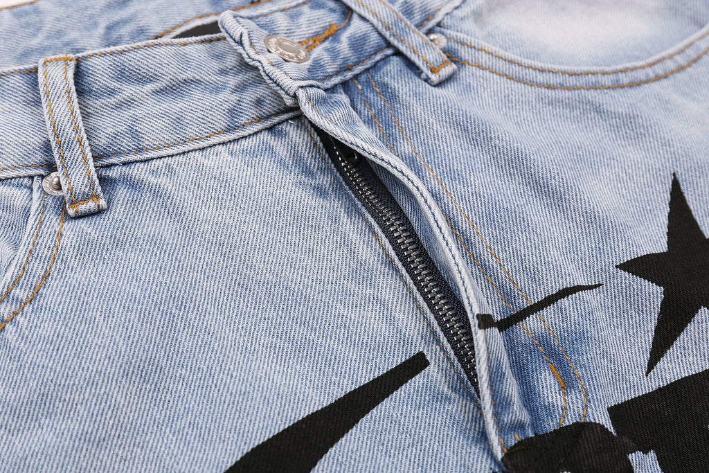 Hellstar Light Blue Washed Graphic Jeans — detail