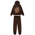 Sp5der Brown Spiderweb Hoodie & Sweatpants Matching Set — hero