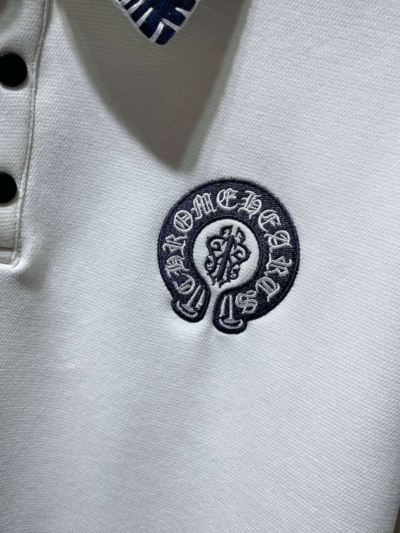 Chrome Hearts Ivory Contrast-Collar Polo Shirt — detail