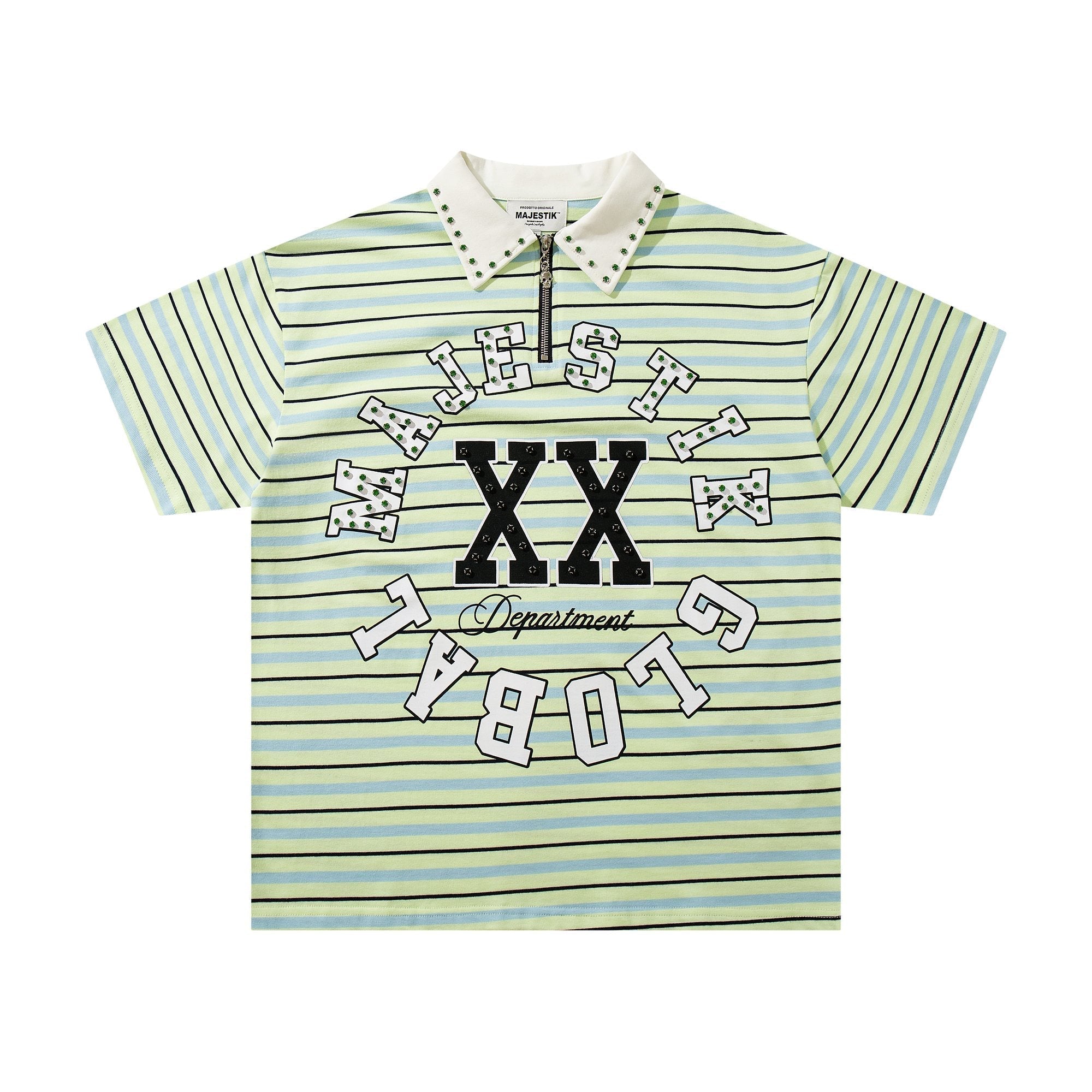 MAJESTIK Mint Green Striped Half-Zip Polo Shirt — hero