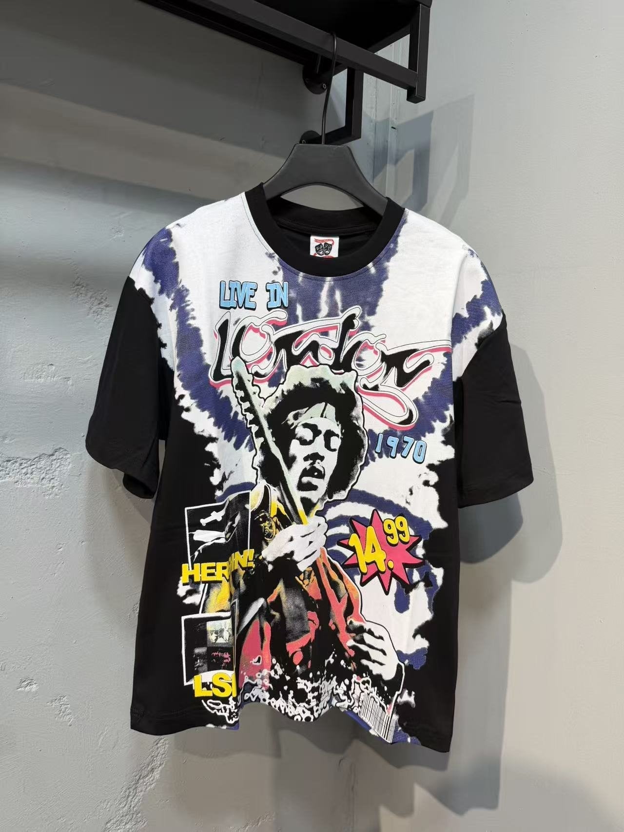 ASAALL Contrast-Sleeve Tie-Dye Accent Graphic T-Shirt — front