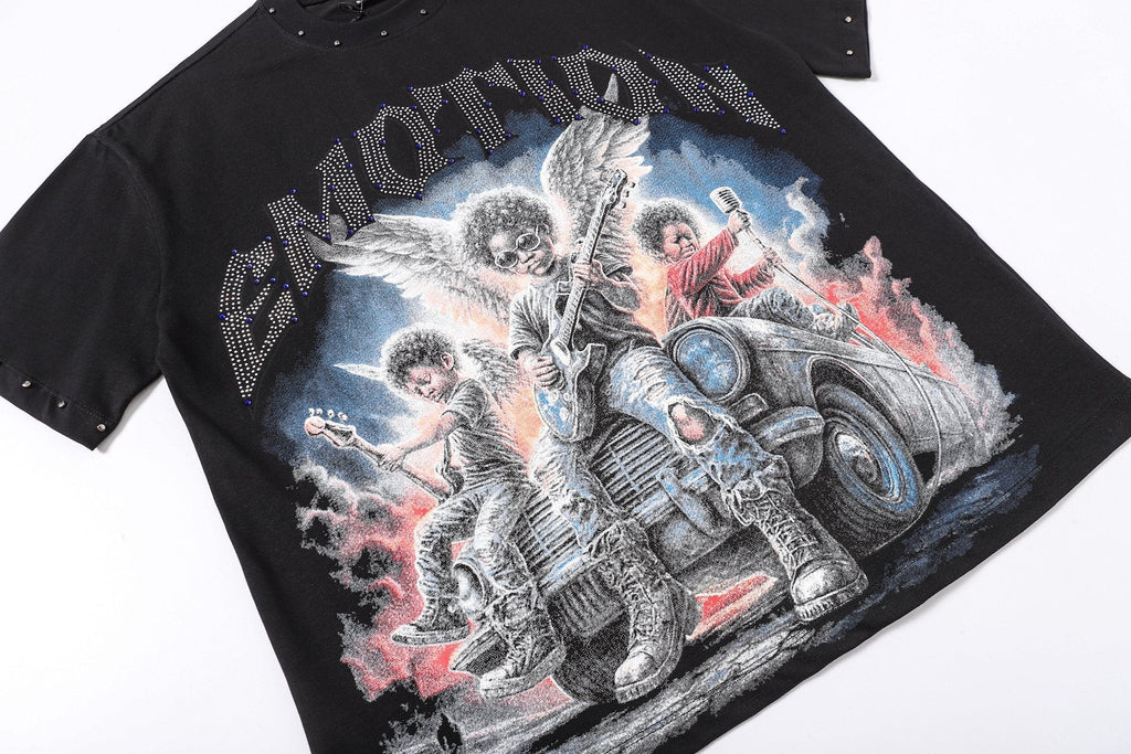 MIXED EMOTION Studded Angel Graphic T-Shirt — detail