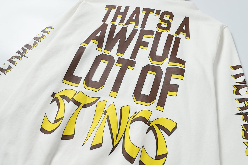 THAT'S A AWFUL LOT OF COUGH SYRUP Stings Character Graphic Hoodie — detail