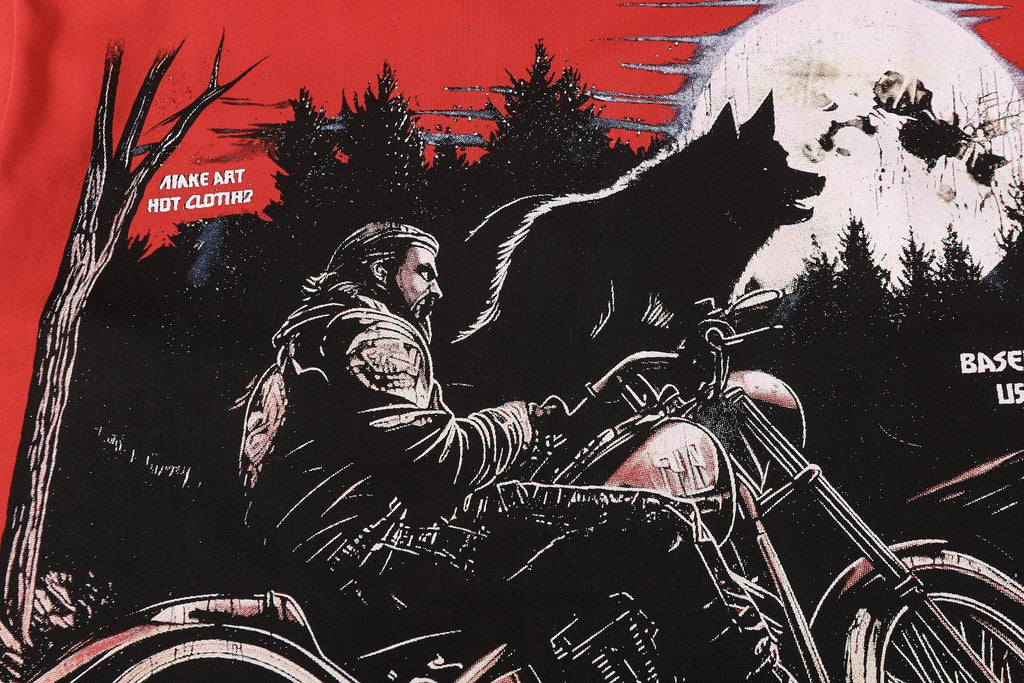 Godspeed Motorcycle Wolf Moon Graphic T-Shirt — detail