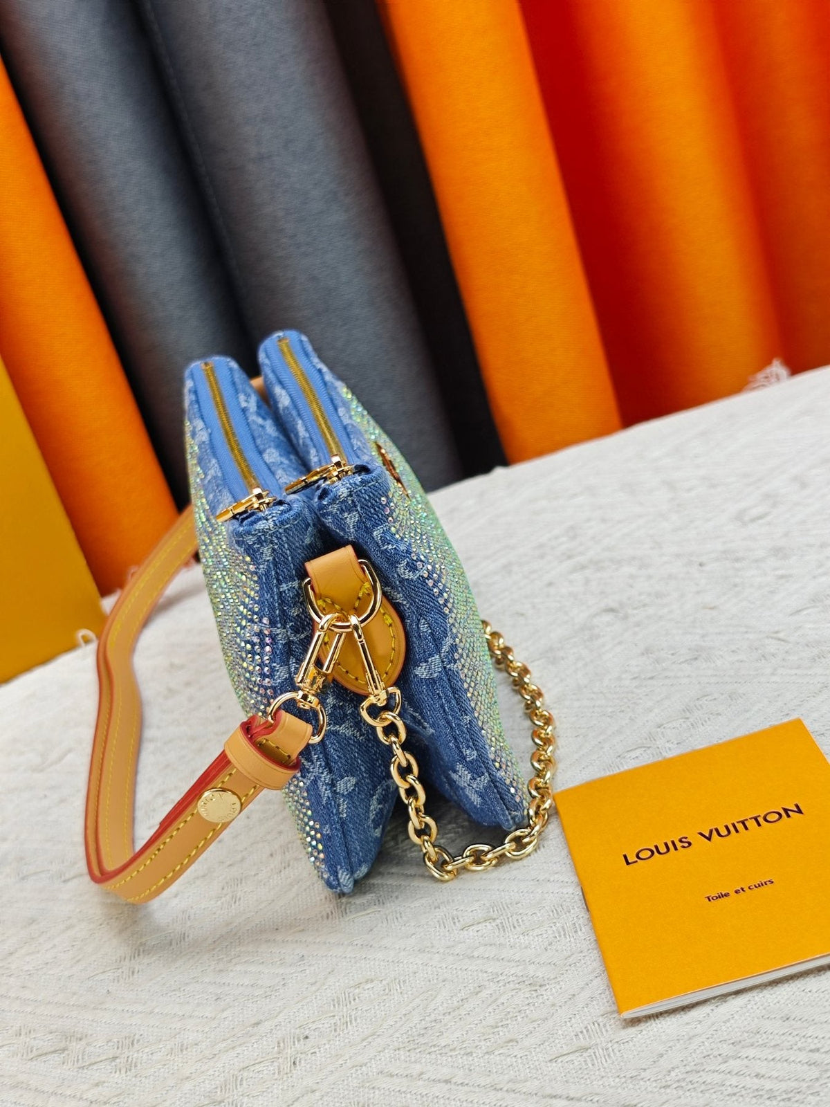 Louis Vuitton Liv Pochette Blue Embellished Bag — side