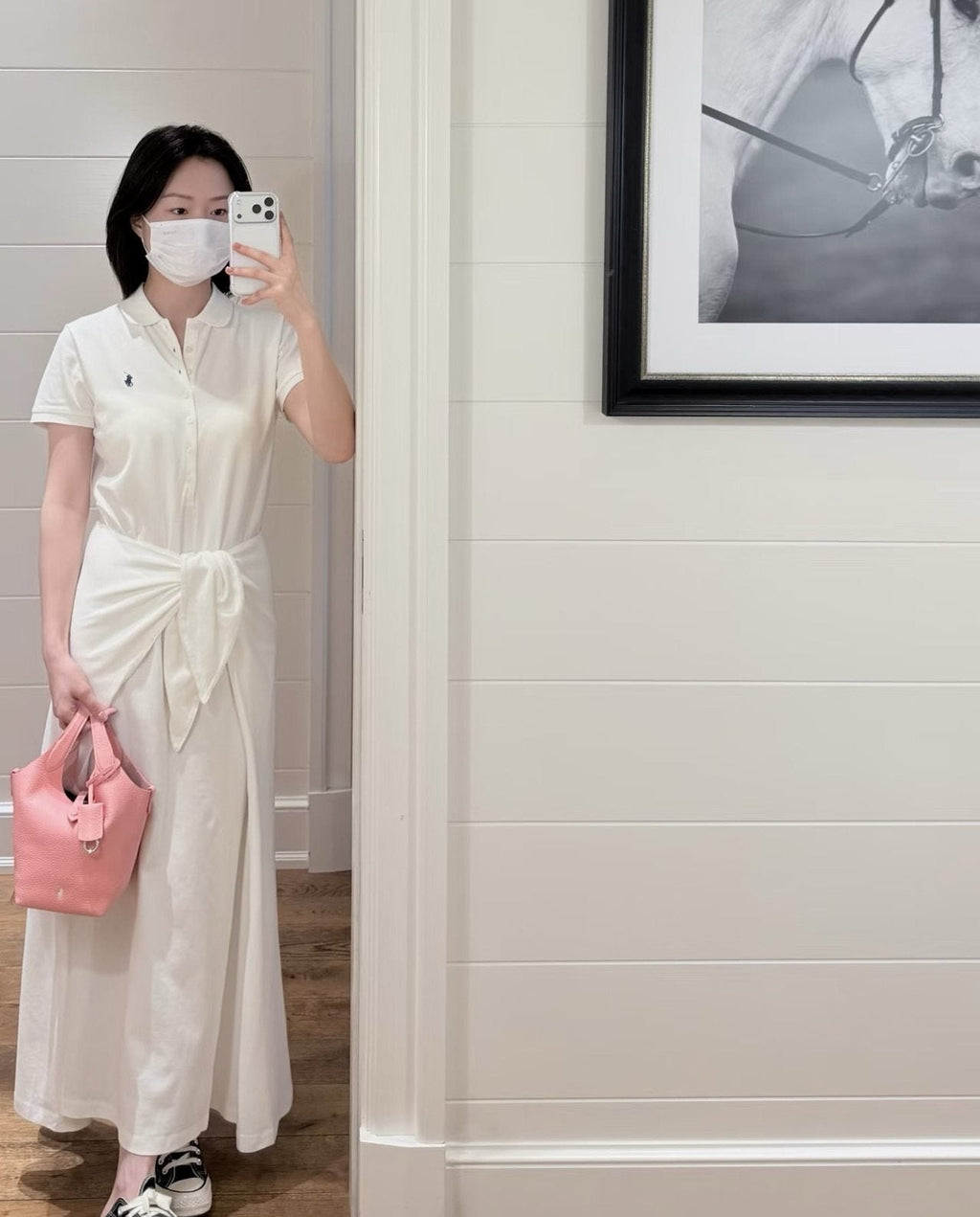 Test2-Ralph Lauren White Tie-Waist Polo Dress — model