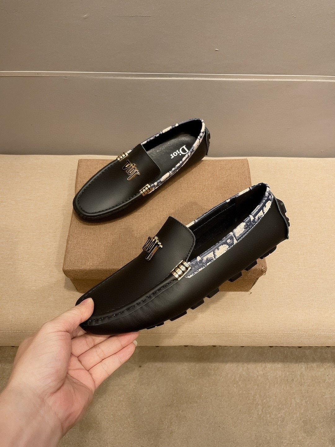 Dior Black Patterned-Trim Loafers — model