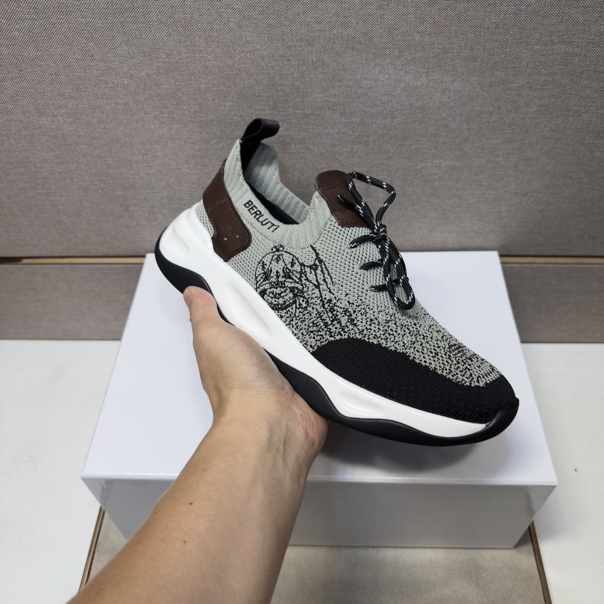 Berluti Gray and Black Lace-Up Sneakers — model