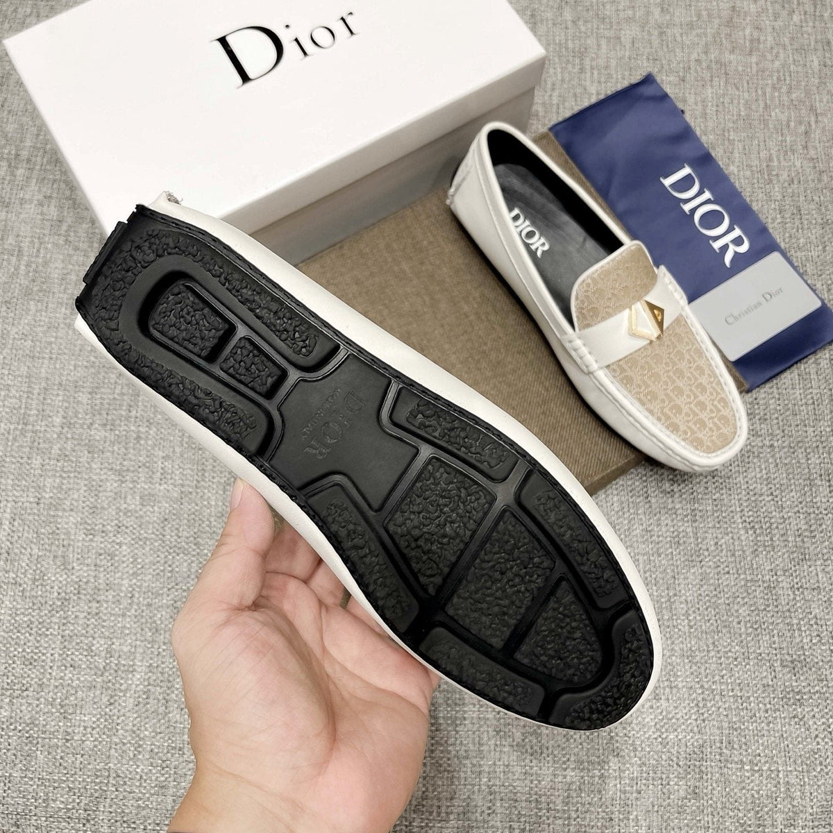 Dior Cream and Beige Patterned Loafers — detail