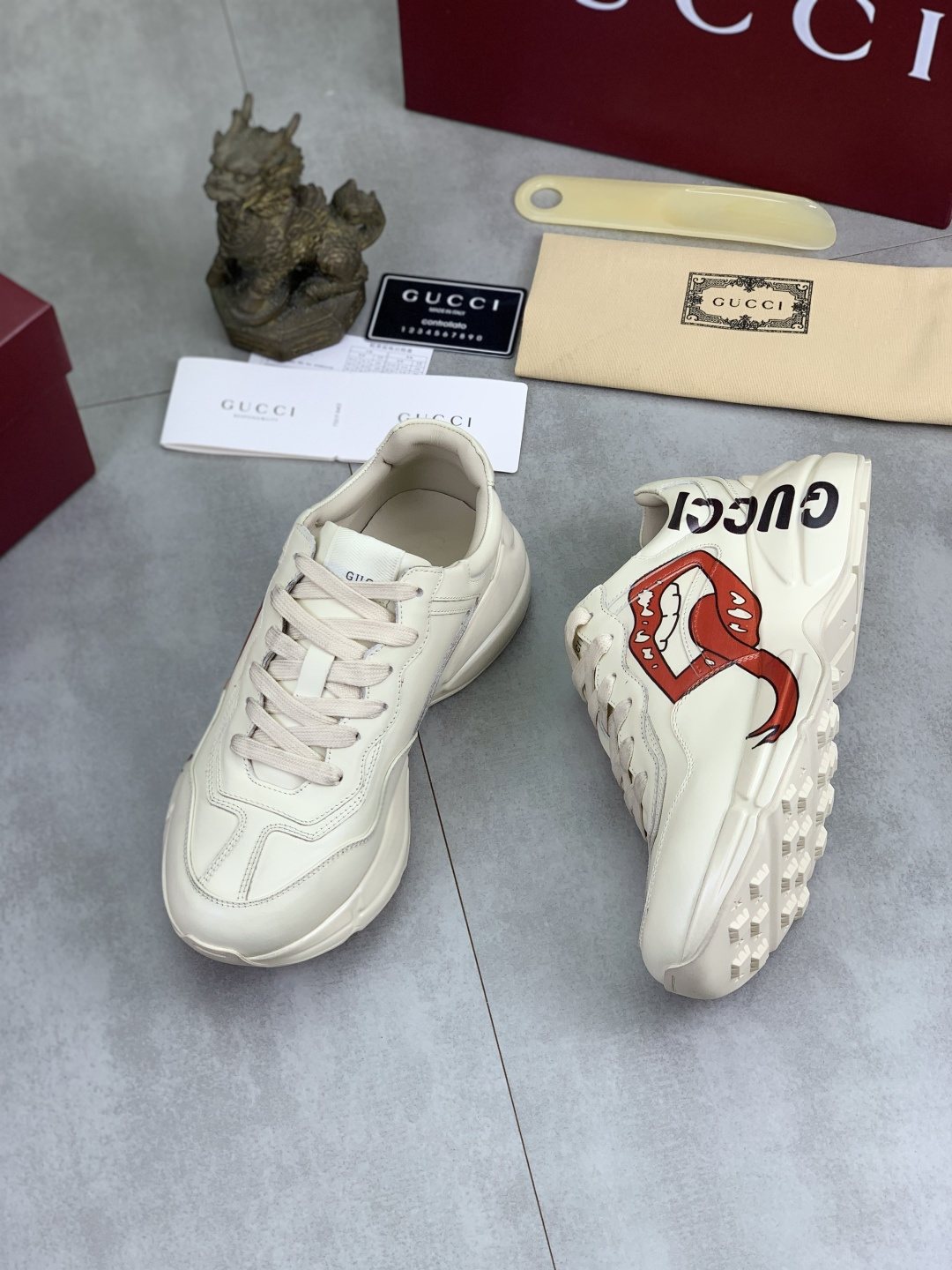 Gucci Cream White Graphic Chunky Sneakers — front