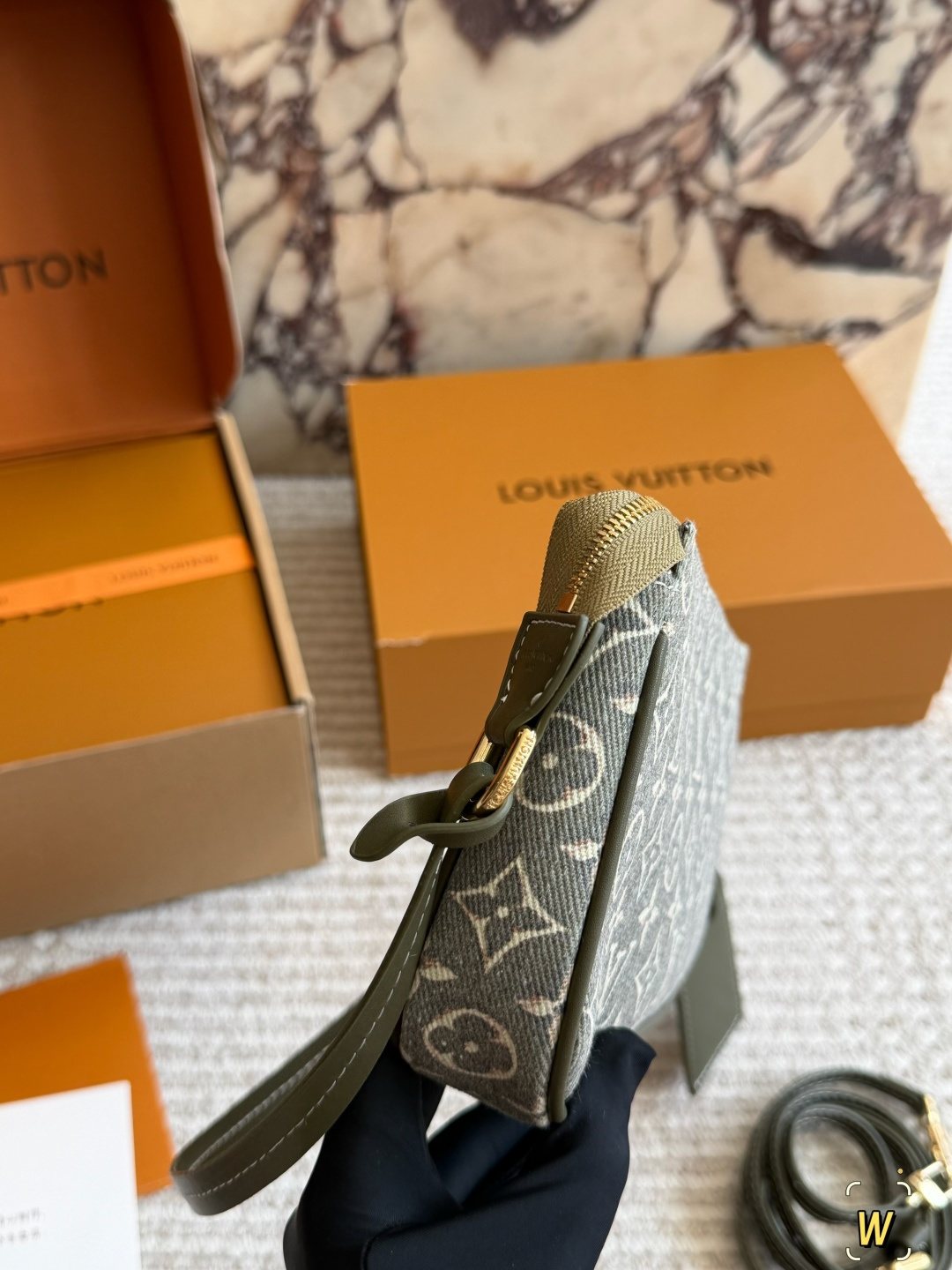 Louis Vuitton Monogram Jacquard Shoulder Bag with Olive Trim — side