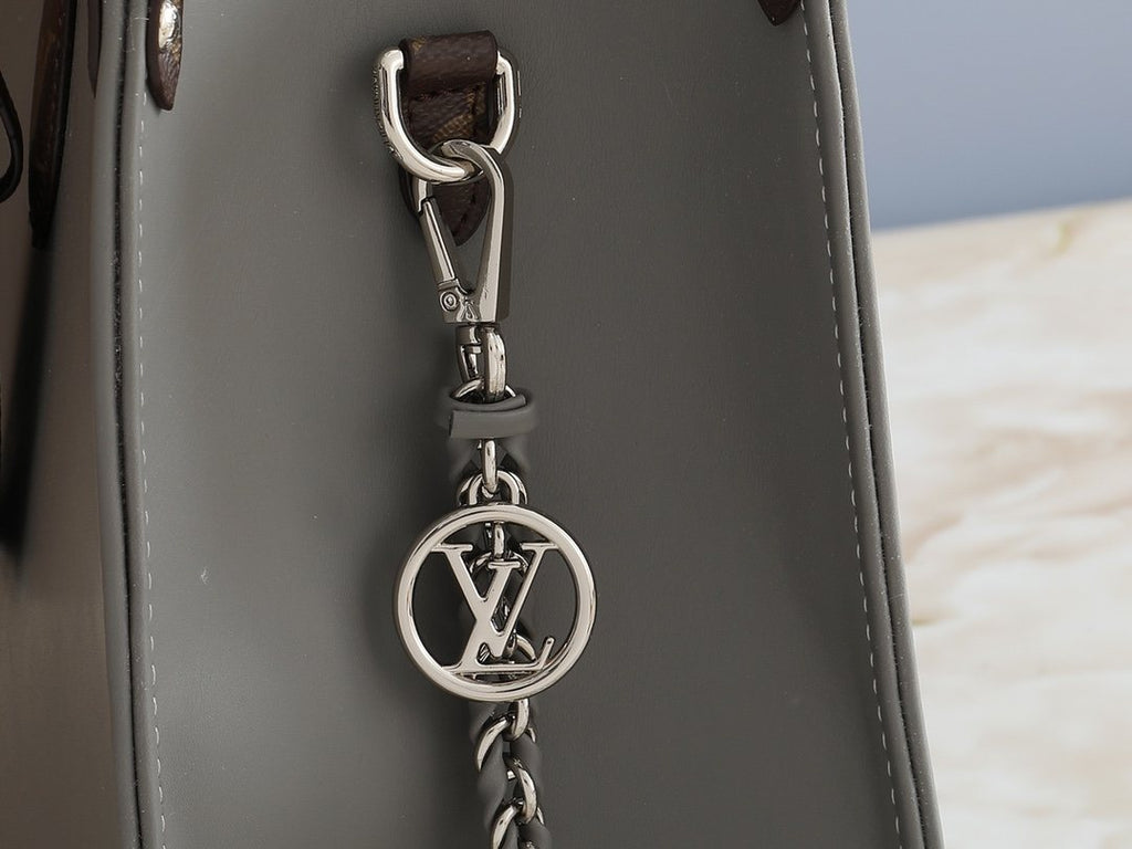 Louis Vuitton OnTheGo Gray Tote with Monogram Handles — detail