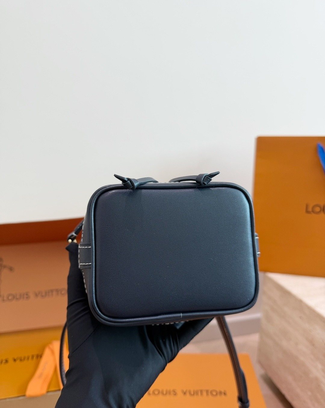 Louis Vuitton Nano Noe Blue-Gray Monogram Bucket Bag — detail