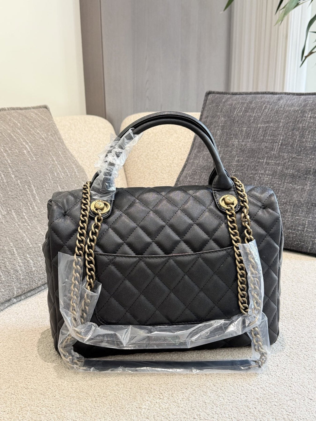 Chanel Diamond-Quilted Top-Handle Flap Bag — back