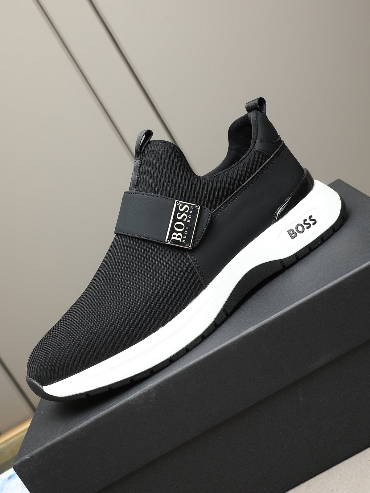 Hugo Boss Ribbed Knit Strap Slip-On Shoes — hero
