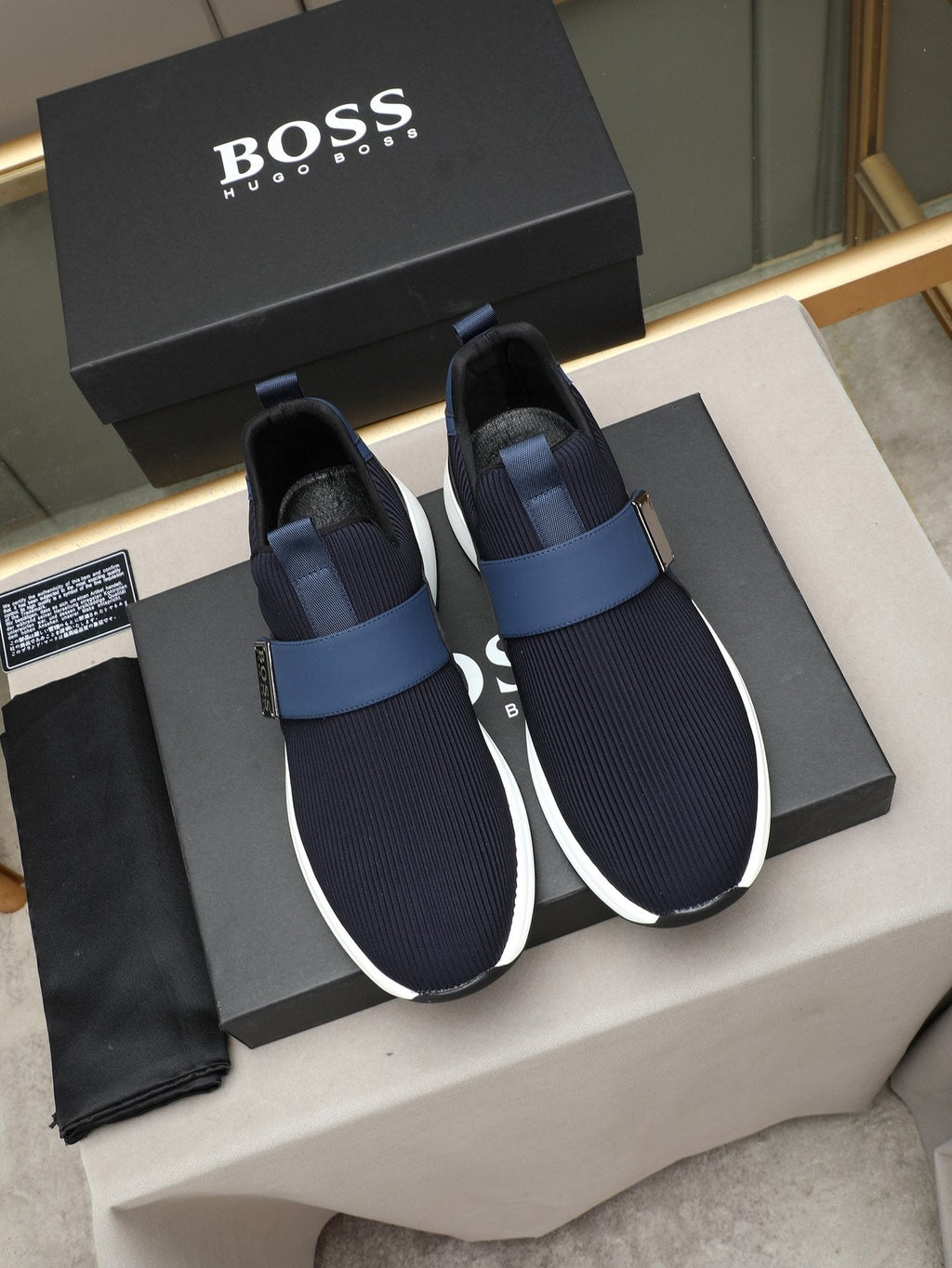 Hugo Boss Ribbed Knit Strap Slip-On Shoes — front