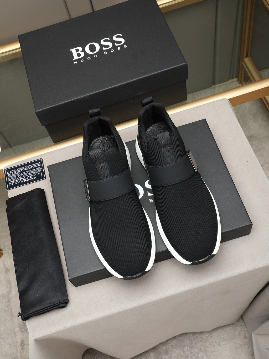 Hugo Boss Ribbed Knit Strap Slip-On Shoes — front