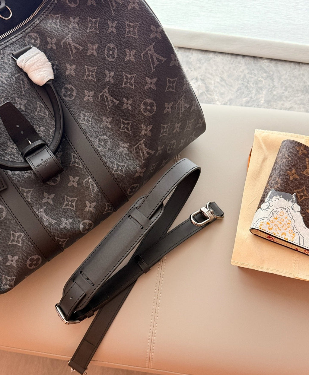 Louis Vuitton Keepall Black and Gray Monogram Duffel — detail