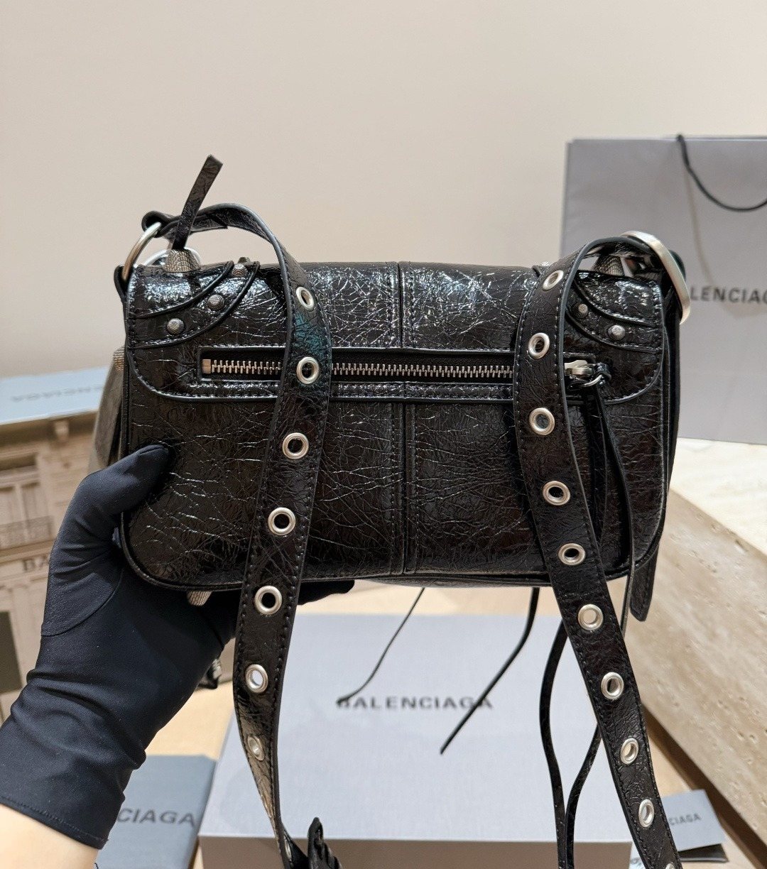 Balenciaga Le Cagole Studded Crossbody Camera Bag — back