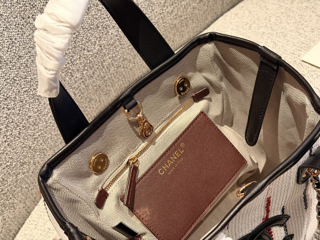 Chanel Striped Double-C Tote Bag — detail