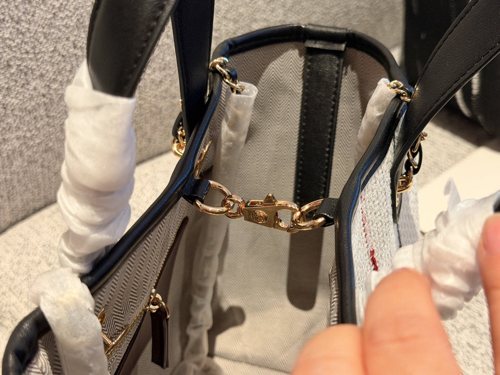 Chanel Striped Double-C Tote Bag — front