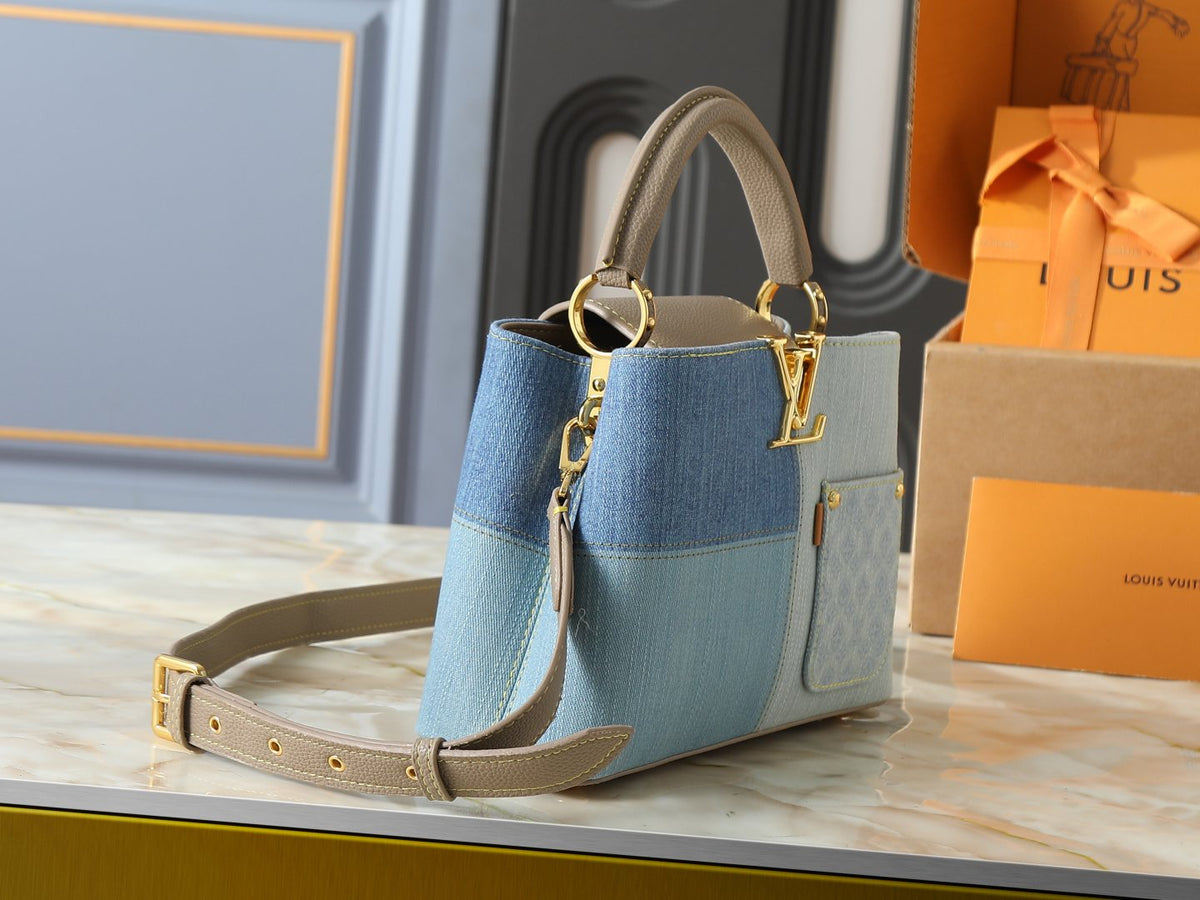 Louis Vuitton Capucines Two-Tone Denim Top-Handle Bag — side