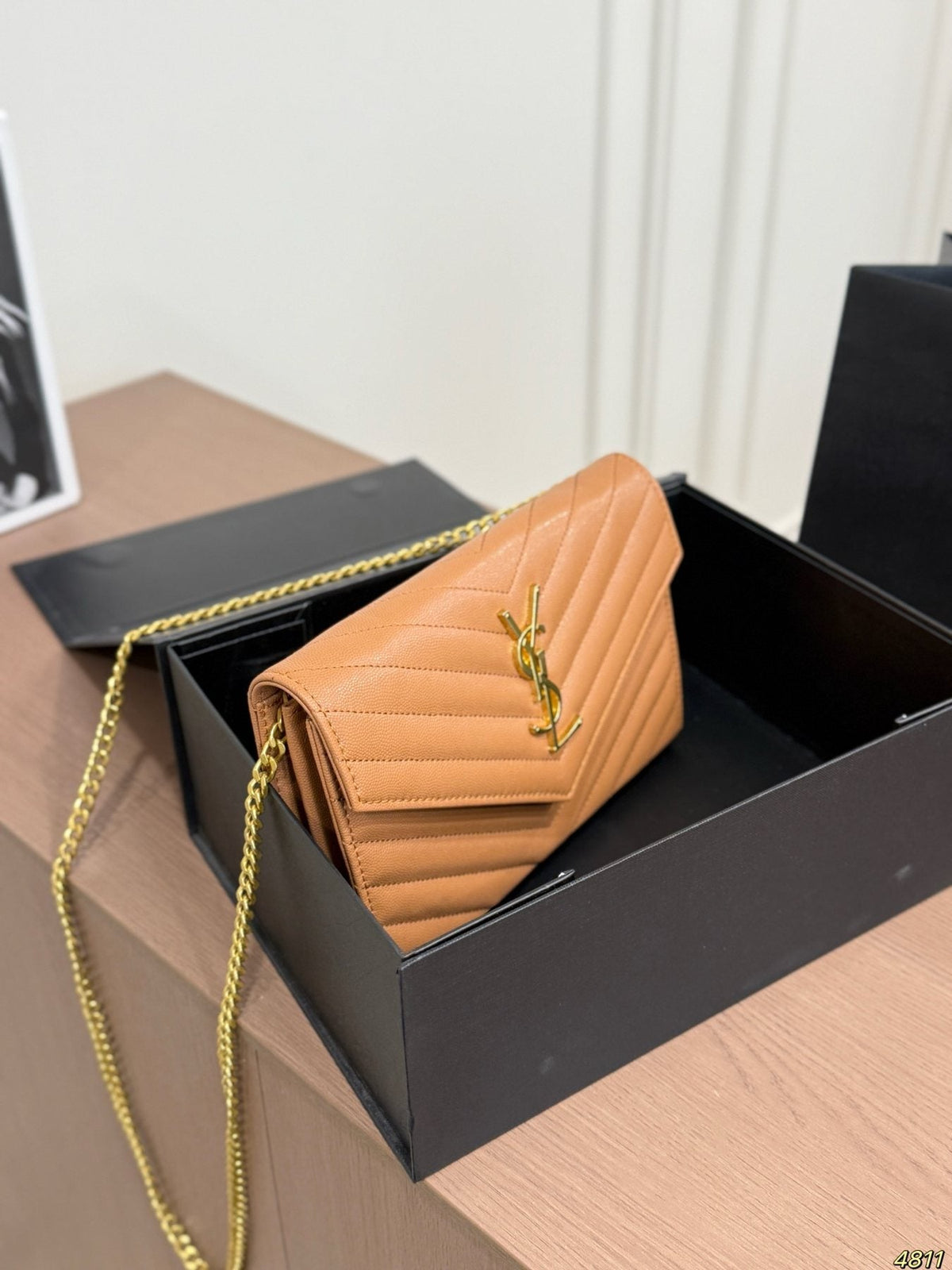 Saint Laurent Chevron-Quilted Envelope Chain Bag — side