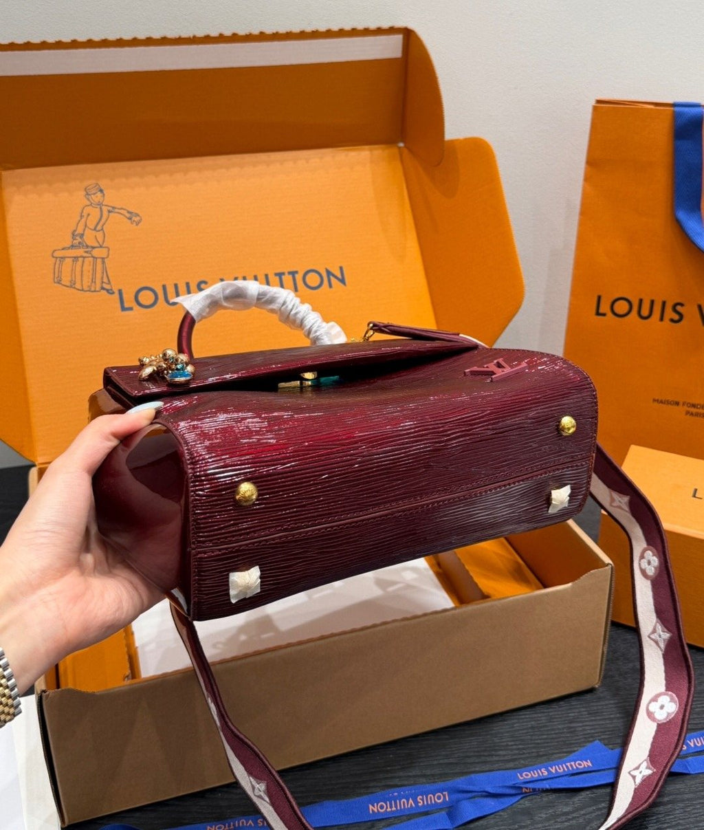 Louis Vuitton Cluny BB Glossy Textured Top-Handle Bag — detail