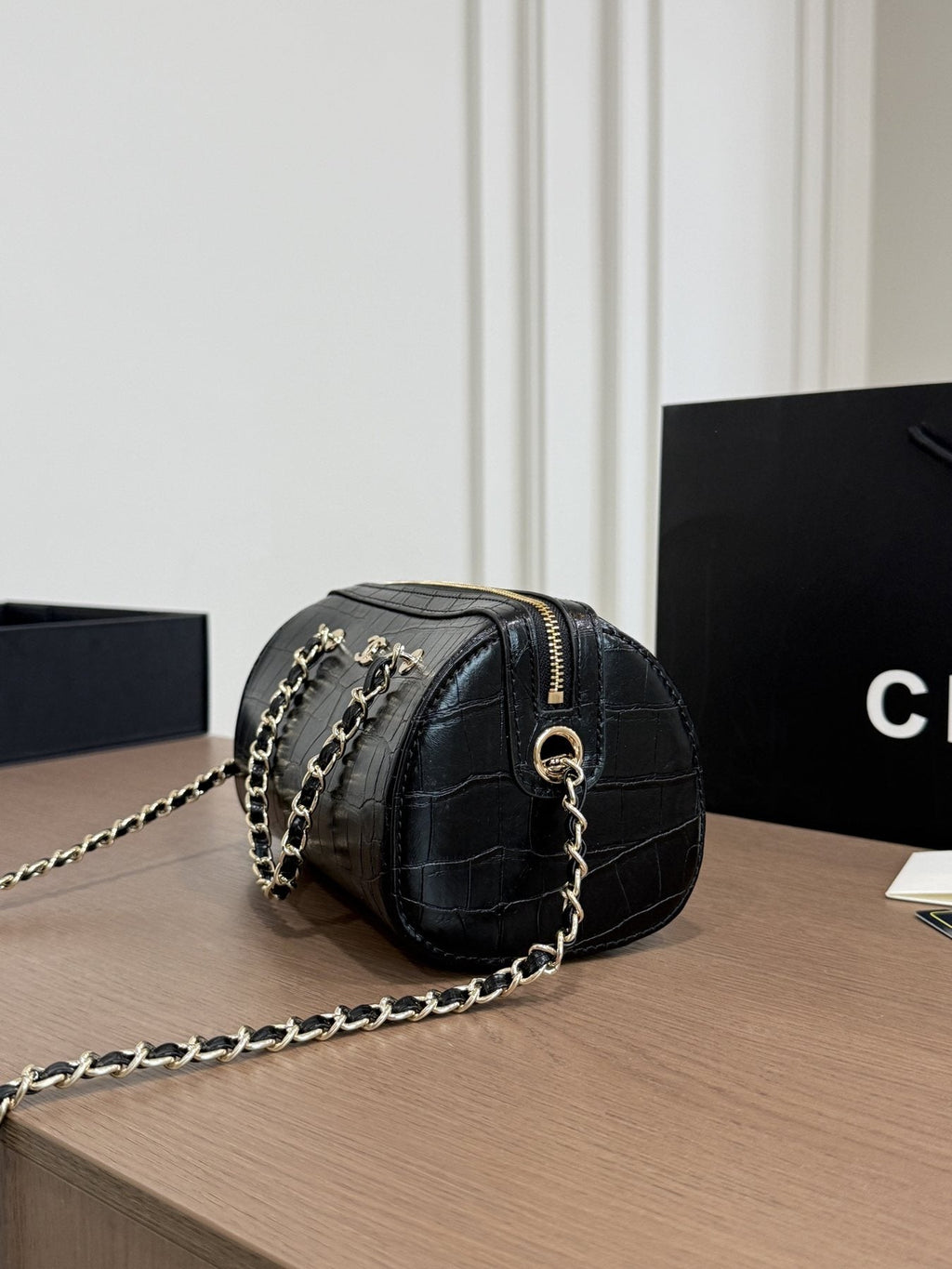Chanel Textured Chain-Handle Bowling Bag — side