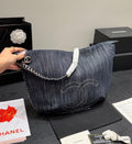Chanel Blue Denim Chain-Strap Hobo Bag — hero