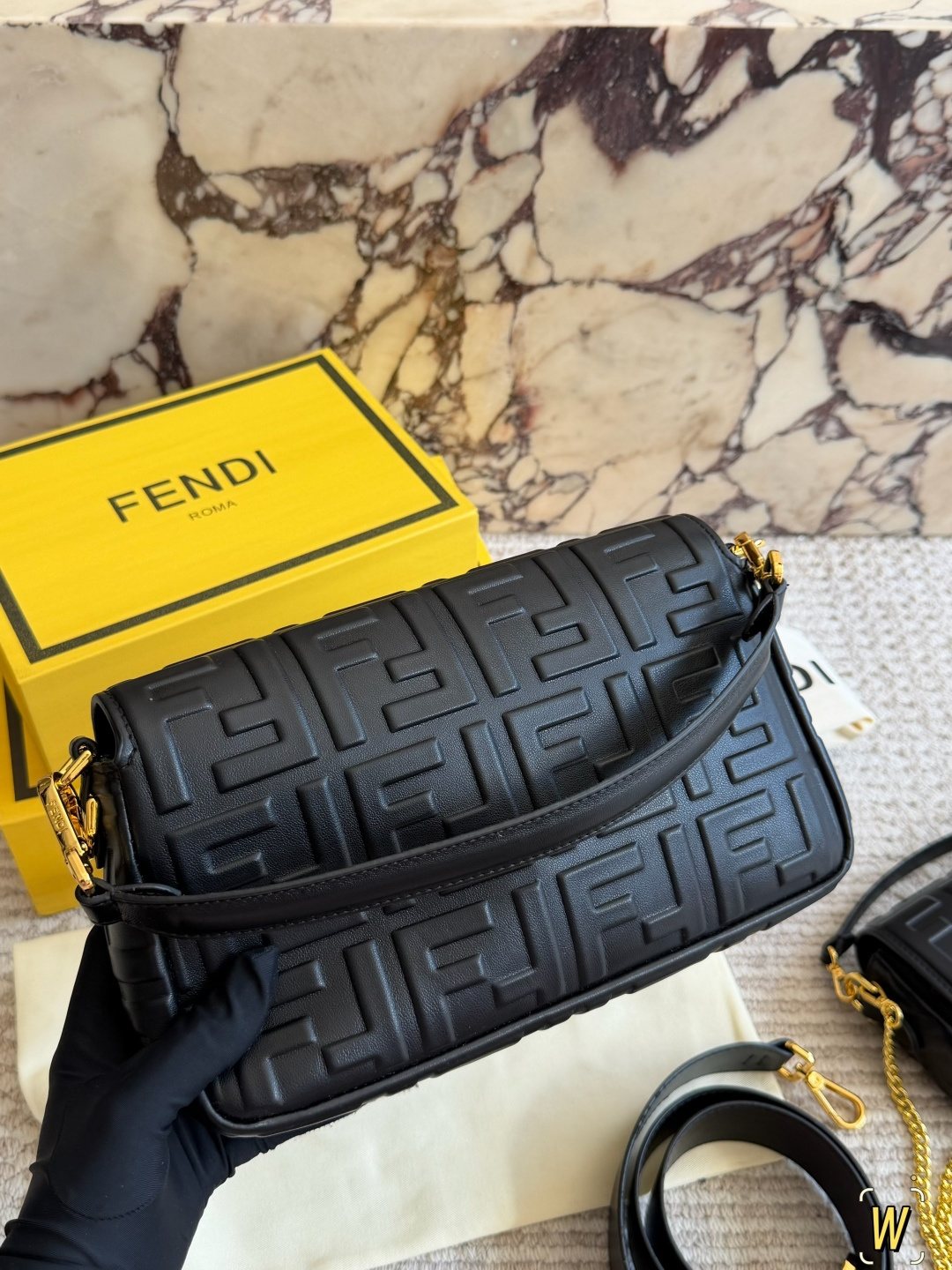 Fendi Baguette Raised FF Motif Bag — back