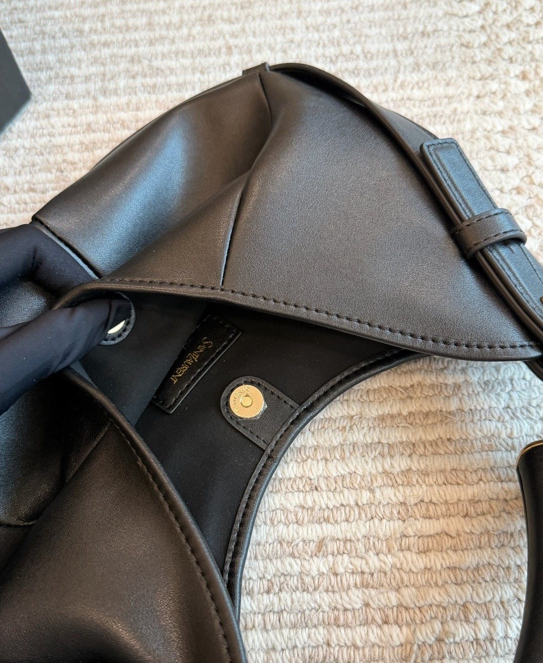 Saint Laurent Mombasa Pleated Crescent Shoulder Bag — detail