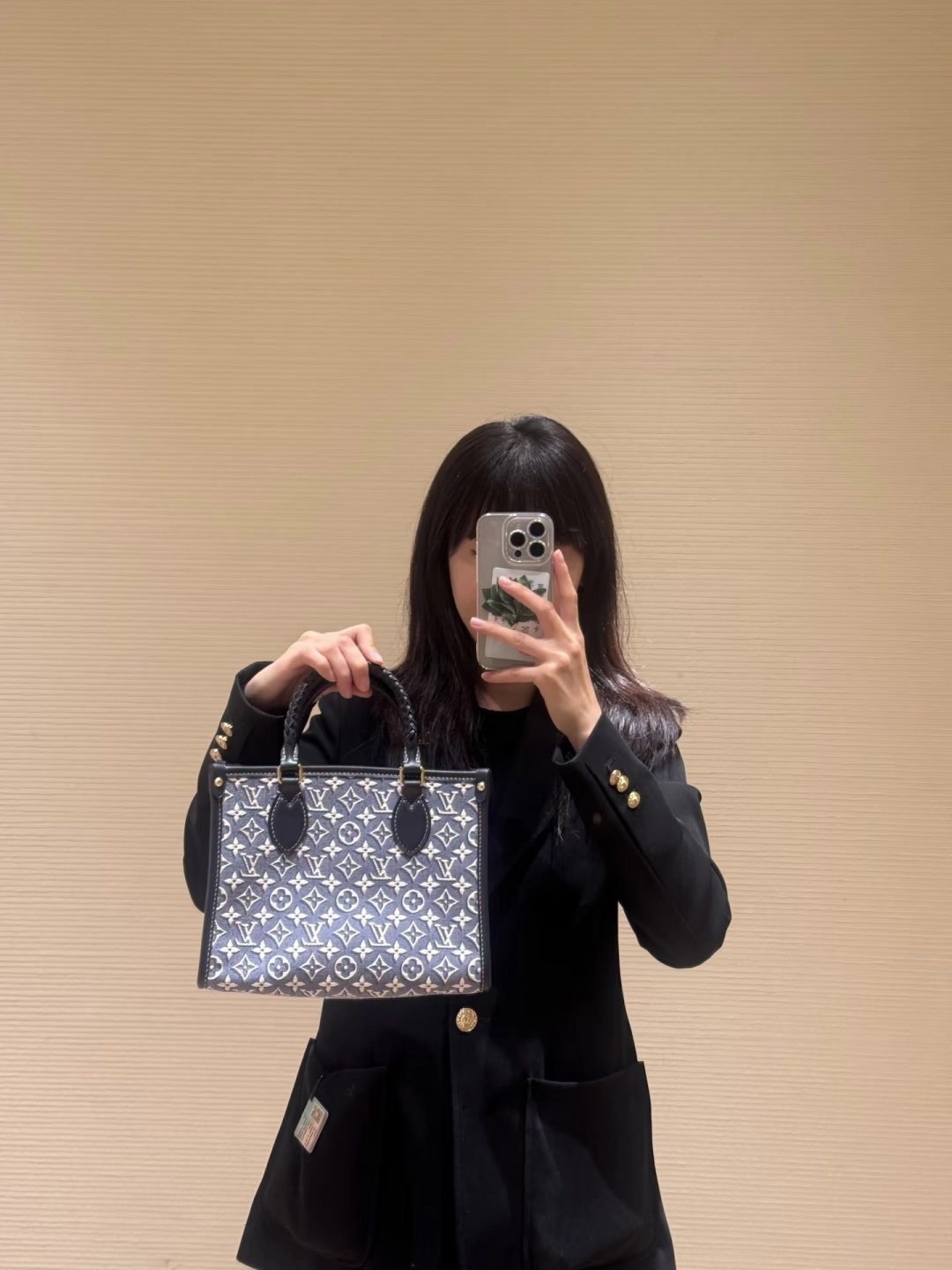 Louis Vuitton OnTheGo Denim Monogram Tote — model