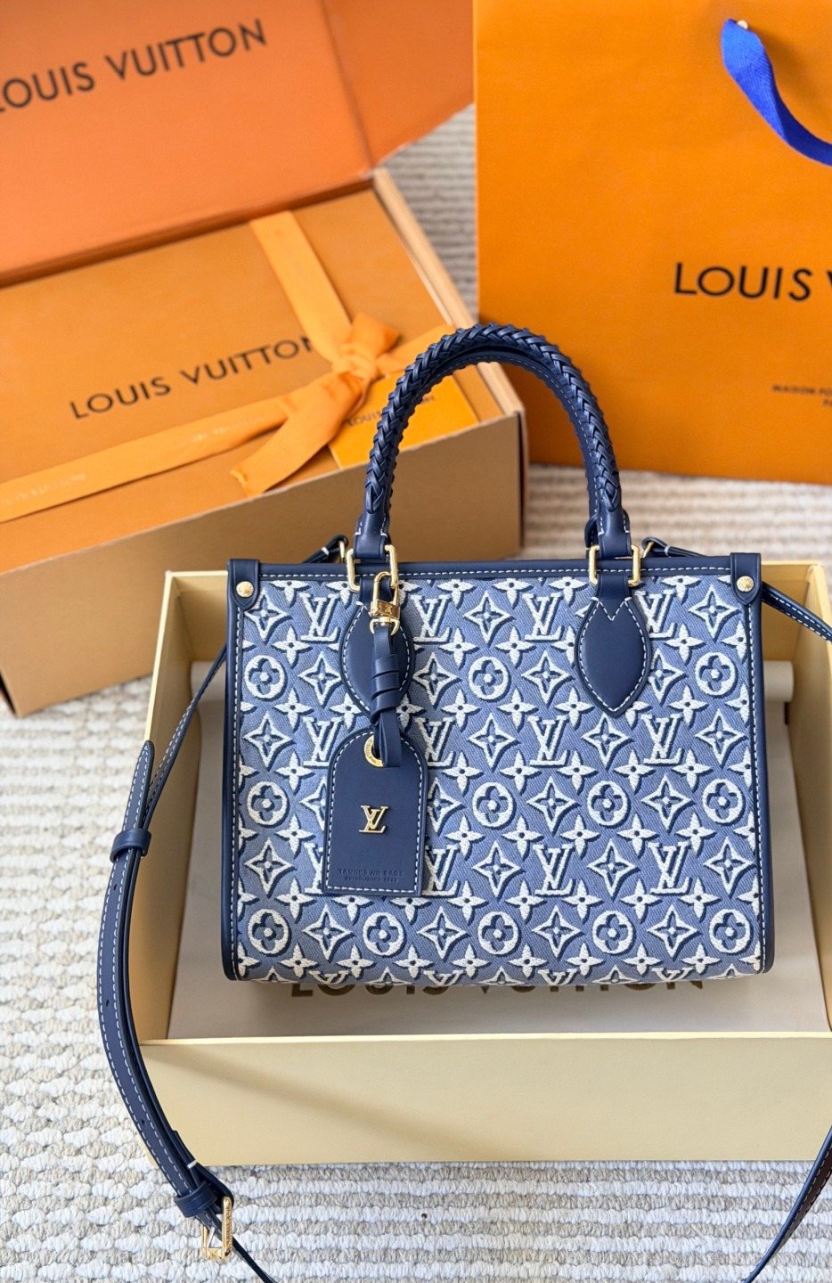 Louis Vuitton OnTheGo Denim Monogram Tote — front