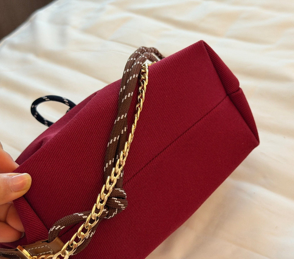 Miu Miu Burgundy Canvas Rope-Strap Shoulder Bag — detail