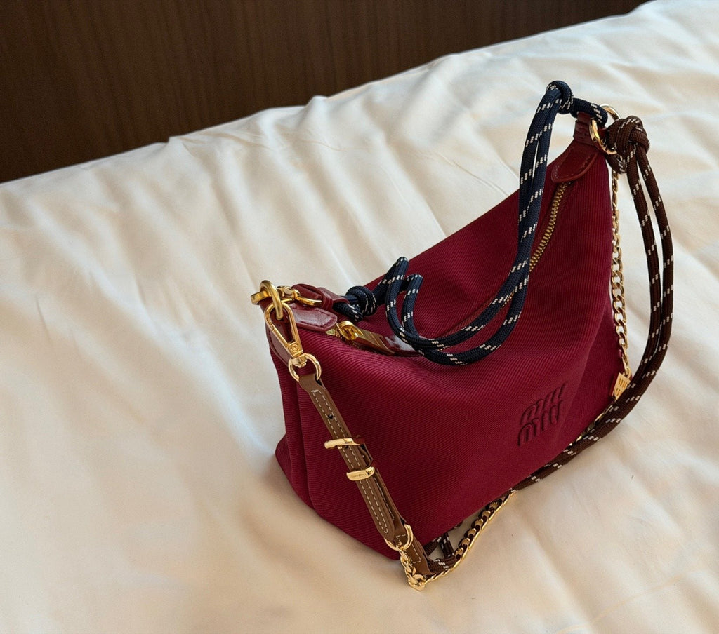 Miu Miu Burgundy Canvas Rope-Strap Shoulder Bag — side