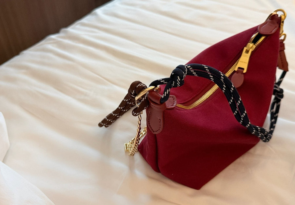 Miu Miu Burgundy Canvas Rope-Strap Shoulder Bag — side