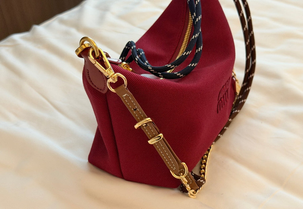 Miu Miu Burgundy Canvas Rope-Strap Shoulder Bag — side