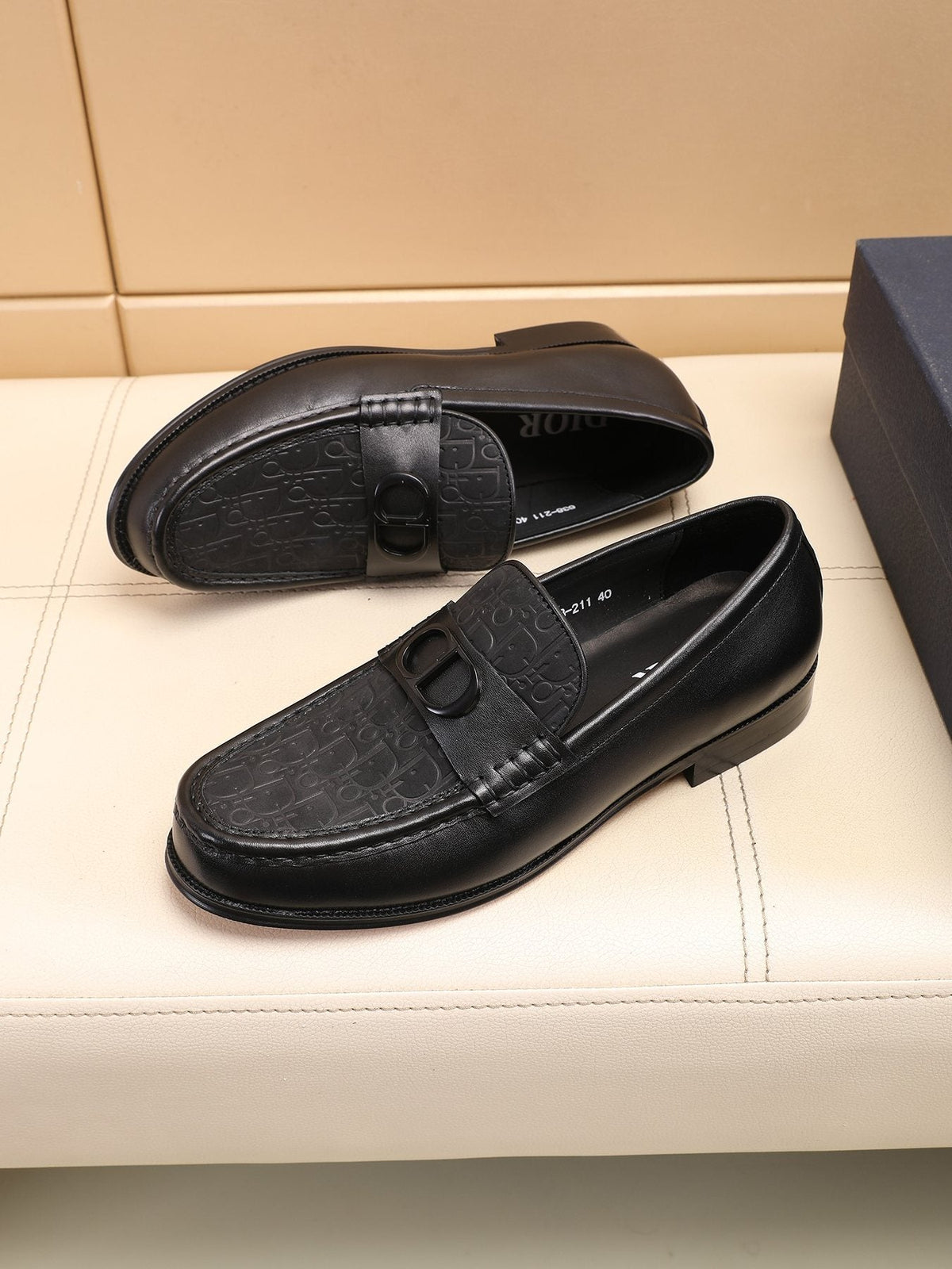 Dior Textured Buckle Loafers — front