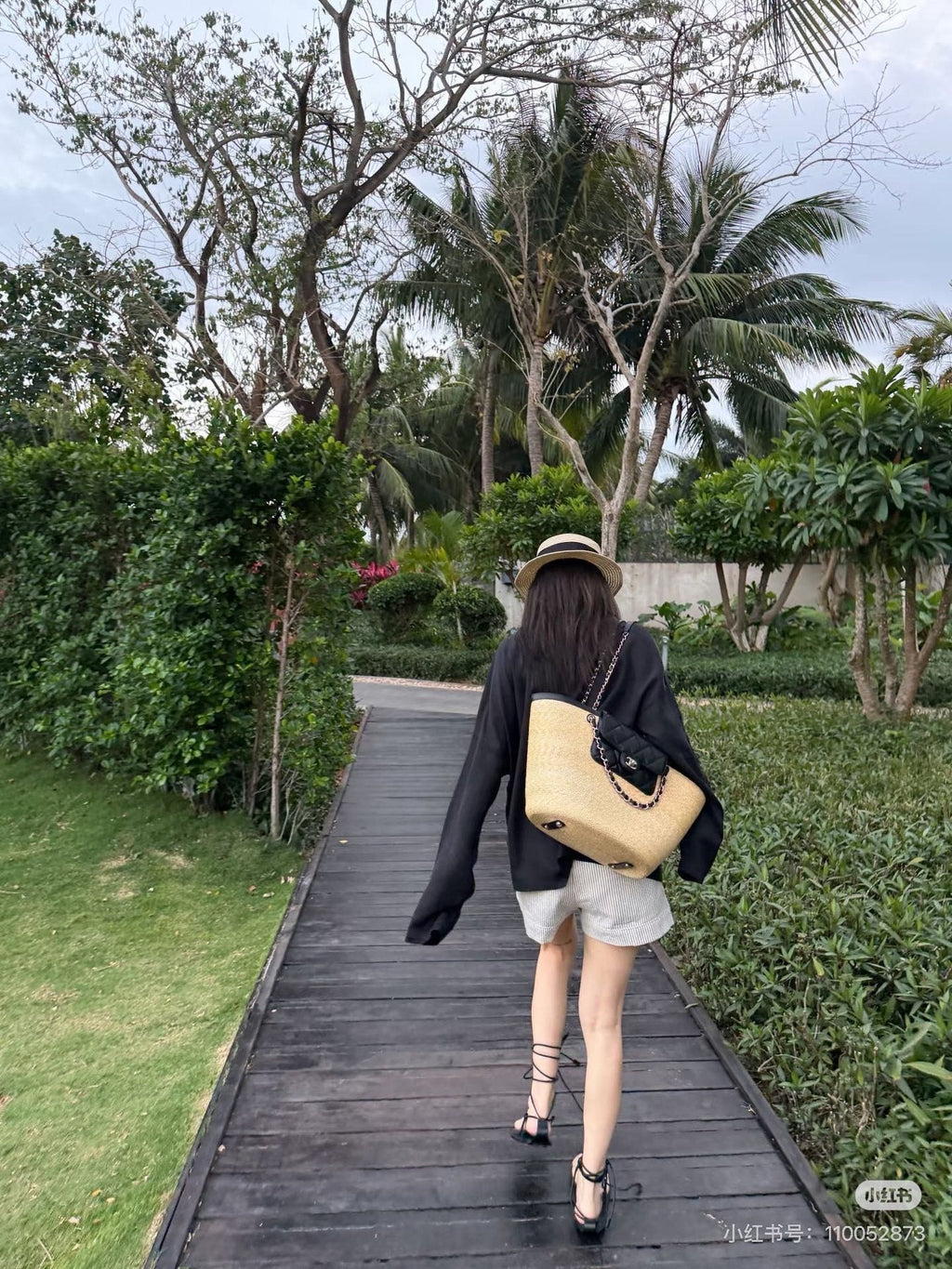 Chanel Woven Basket Bag with Quilted Flap — model