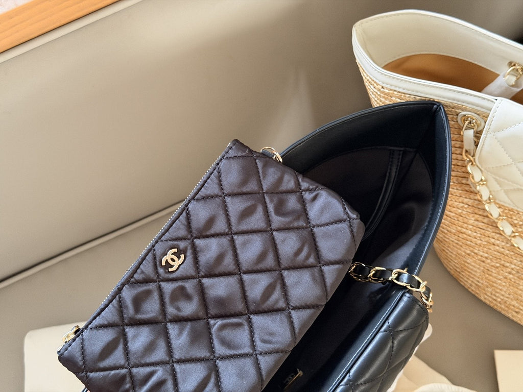 Chanel Woven Basket Bag with Quilted Flap — detail